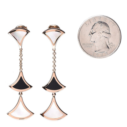Bulgari 18K Rose Gold Black Onyx Mother of Pearl Divas' Dream Drop Earrings 2 of 7