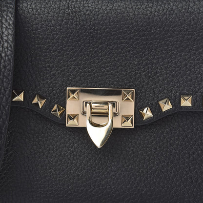 Valentino Garavani Pebbled Calfskin Medium Rockstud Flap Saddle Bag Black 14 of 14