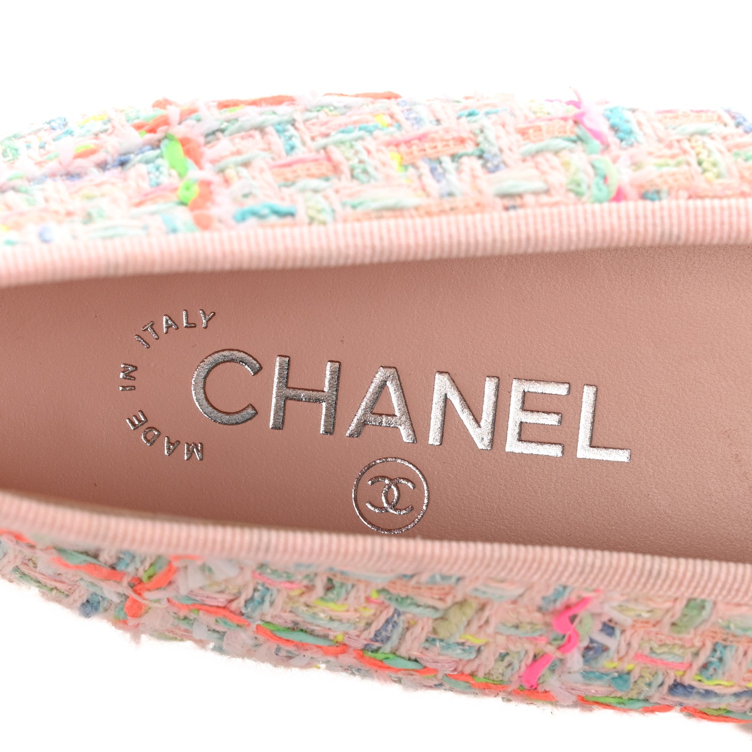 Chanel Cotton Tweed Patent Calfskin Cap Toe Ballerina Flats 40 Light Pink Multicolor White 8 of 10