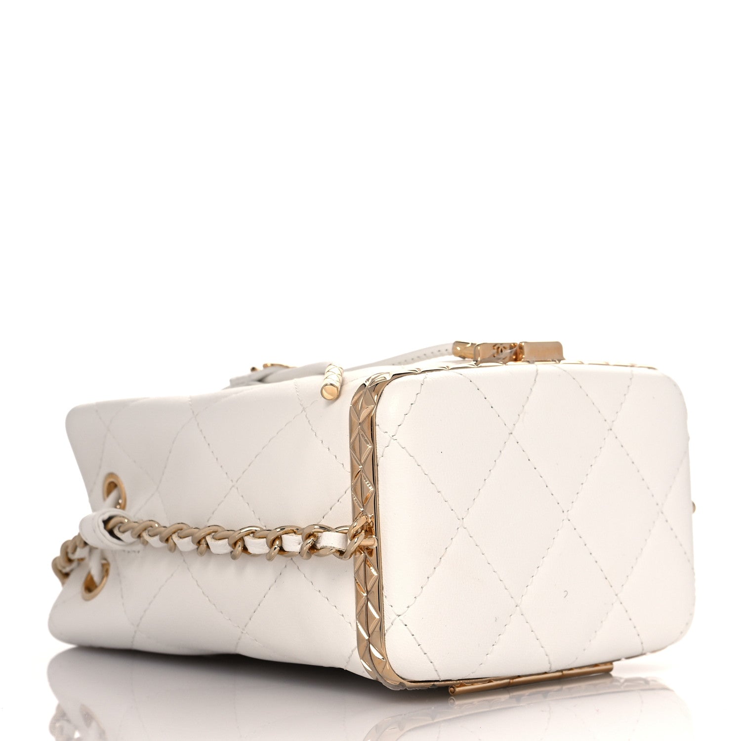 Chanel Metal Lambskin Quilted Small Chain Bucket Bag White 4 of 11