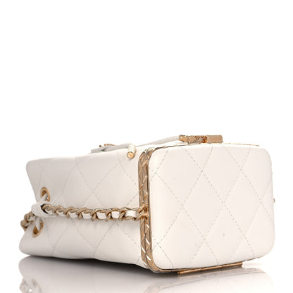 Chanel Metal Lambskin Quilted Small Chain Bucket Bag White 4 of 11