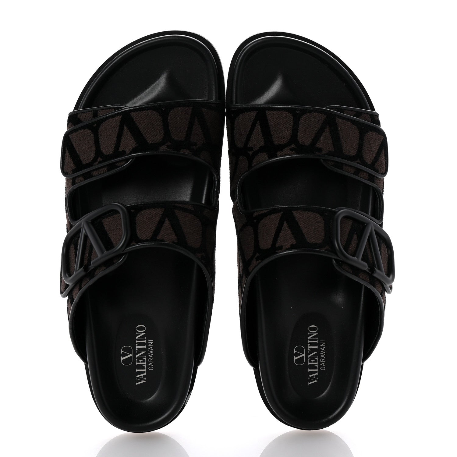 Valentino Garavani Toile Iconographe Vlogo Mens Double Strap Slide Sandals 43 Fondant Black 2 of 10