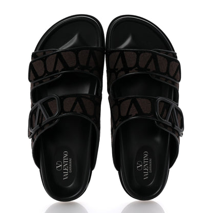 Valentino Garavani Toile Iconographe Vlogo Mens Double Strap Slide Sandals 43 Fondant Black 2 of 10