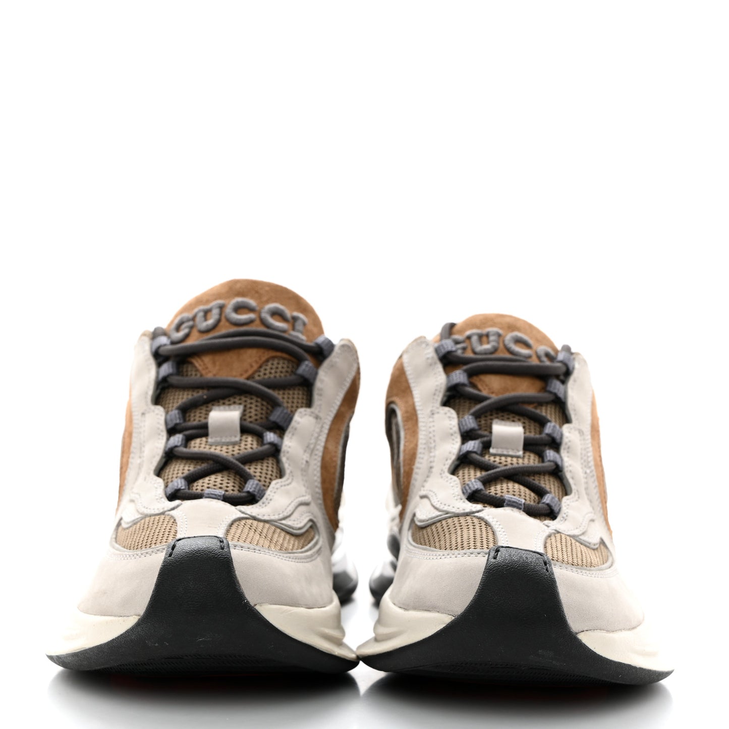 Technical Knit Fabric Suede Calfskin Mens Gucci Run Sneakers 37 Light Grey Brown