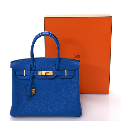 Hermes Togo Horseshoe Birkin 30 Bleu Zanzibar Jaune Ambre 11 of 11