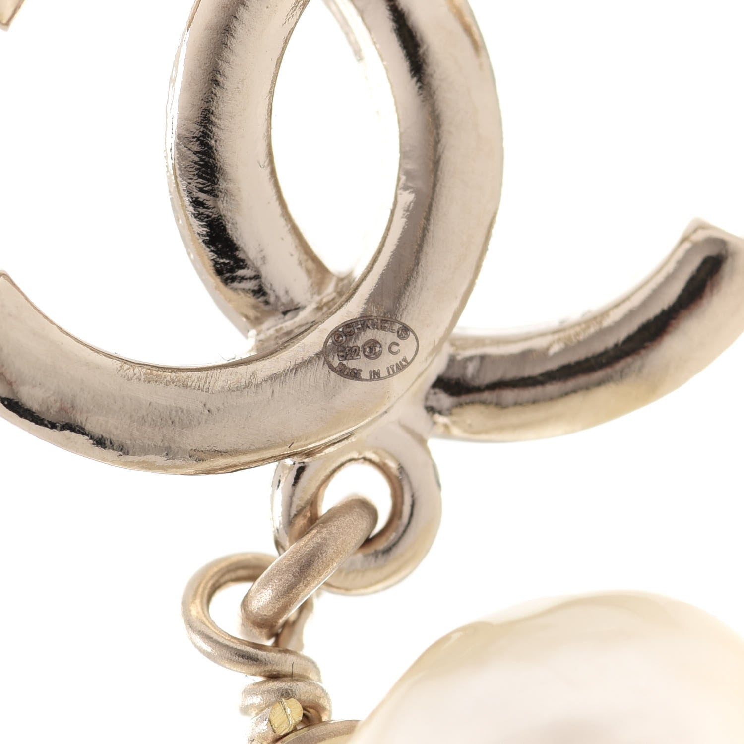 Chanel Pearl CC Double Heart Drop Earrings Gold 4 of 5