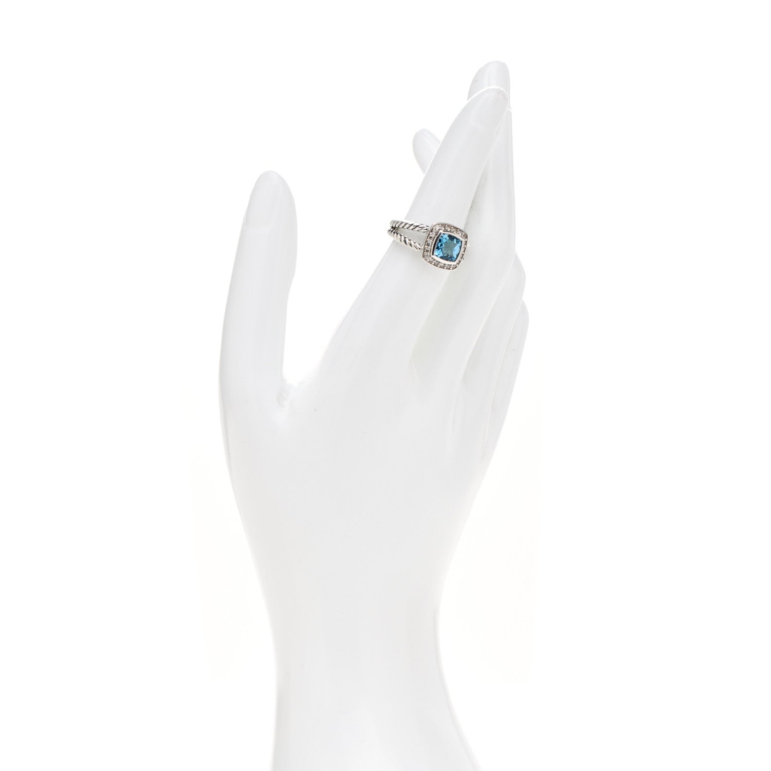 David Yurman Sterling Silver Diamond Blue Topaz 7mm Petite Albion Ring 53 6.25 2 of 4