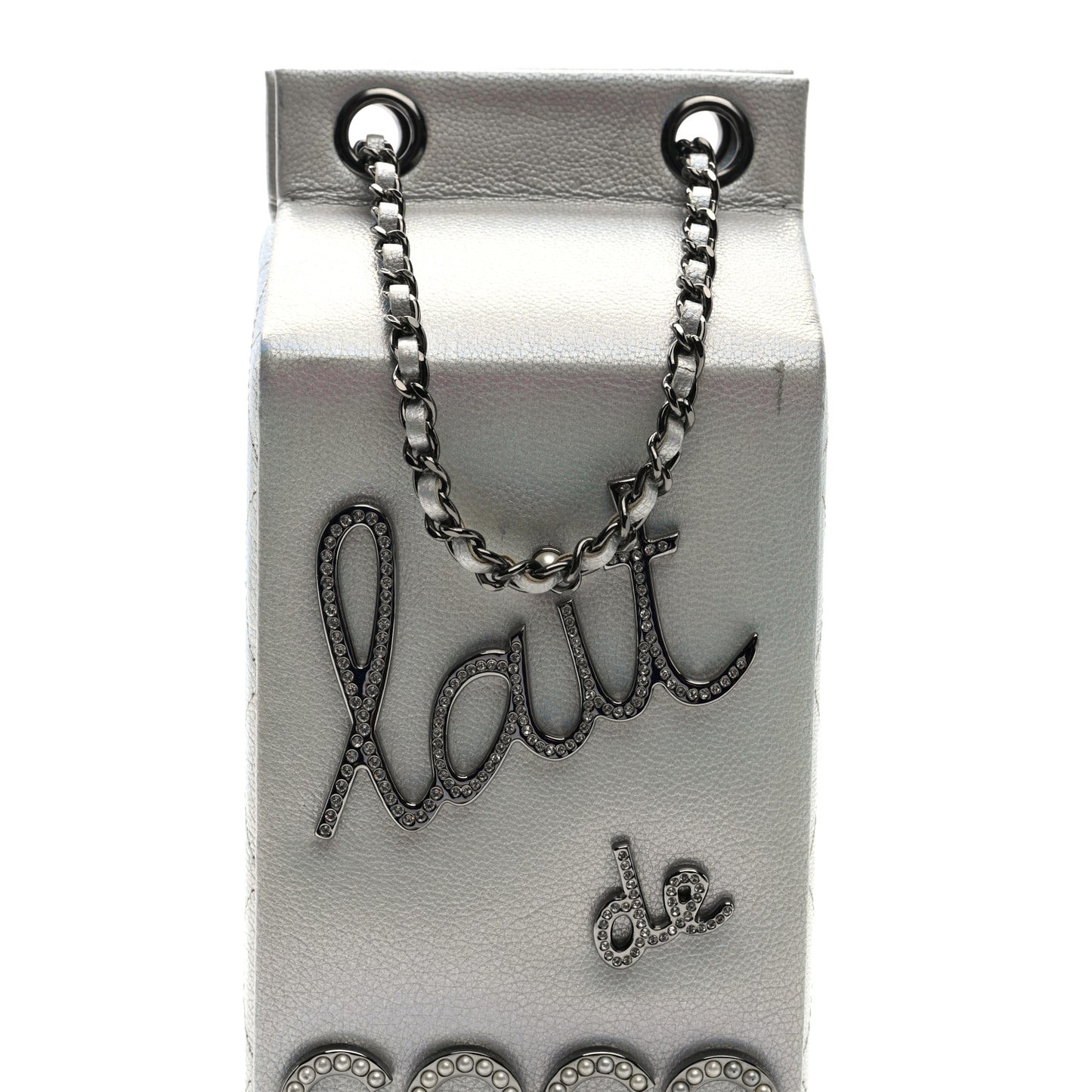 Metallic Goatskin Lait de Coco Milk Carton Bag Silver