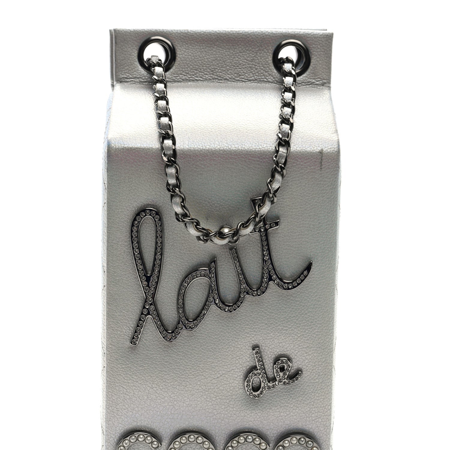 Chanel Metallic Goatskin Lait de Coco Milk Carton Bag Silver 7 of 9