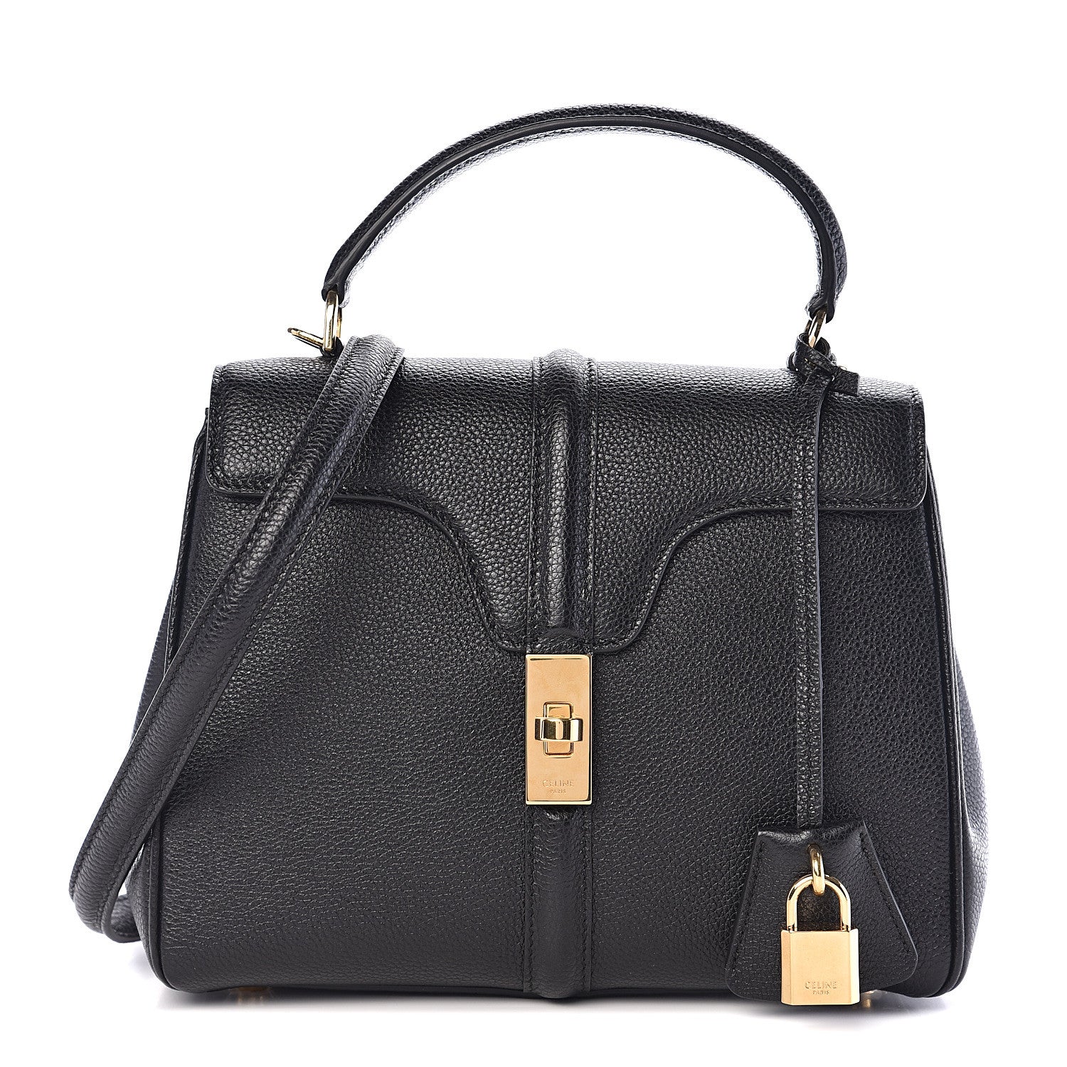 Celine Grained Calfskin Small 16 Top Handle Bag Black 1 of 9