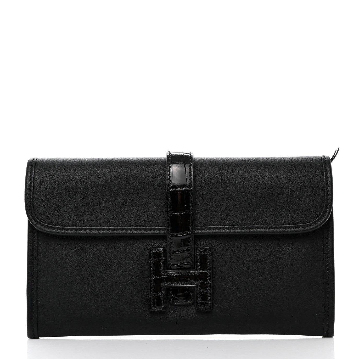 Hermes Swift Shiny Alligator Jige Duo Touch Clutch Black 3 of 9