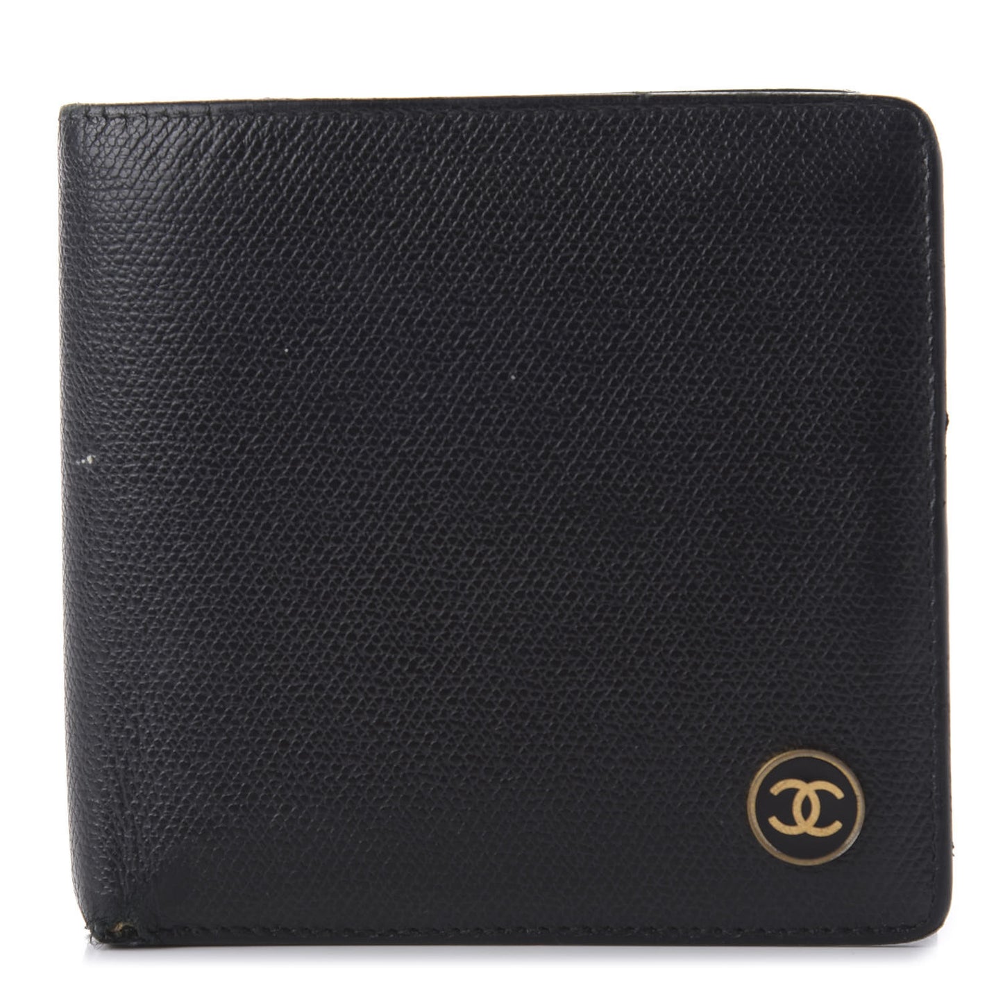 Grained Calfskin CC Button Bi-Fold Wallet Black