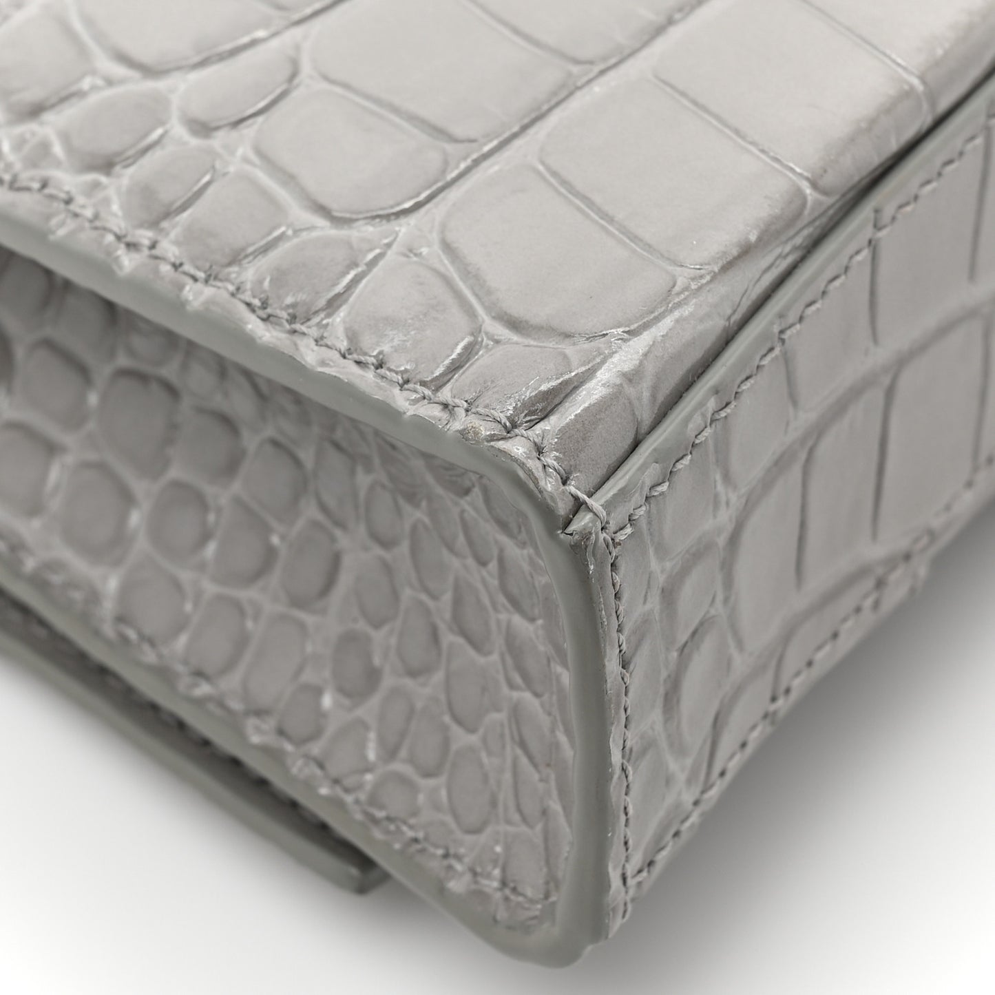 Shiny Calfskin Crocodile Embossed Hourglass Chain Bag Steel Grey