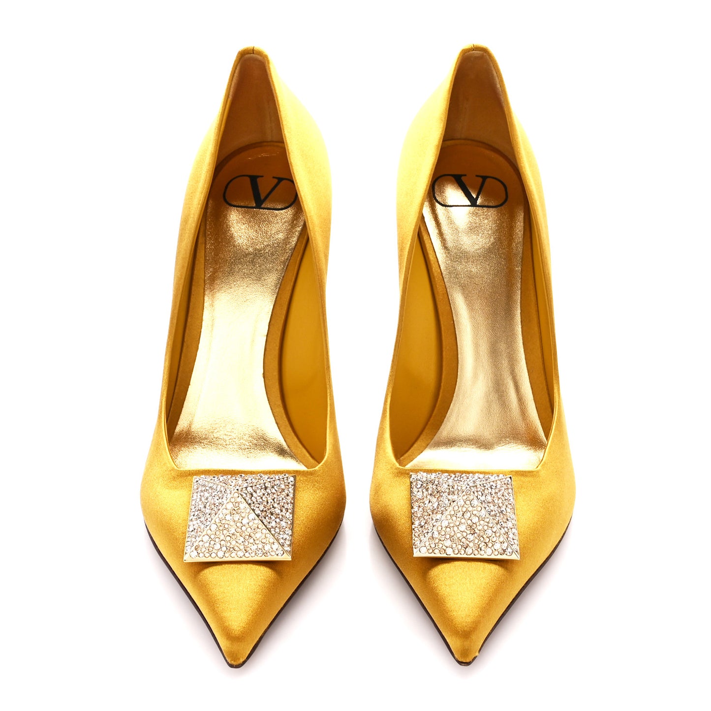 Satin Crystal One Stud 100mm Pumps 39 Gold Golden Shadow