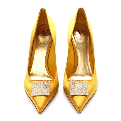 Valentino Garavani Satin Crystal One Stud 100mm Pumps 39 Gold Golden Shadow 2 of 9