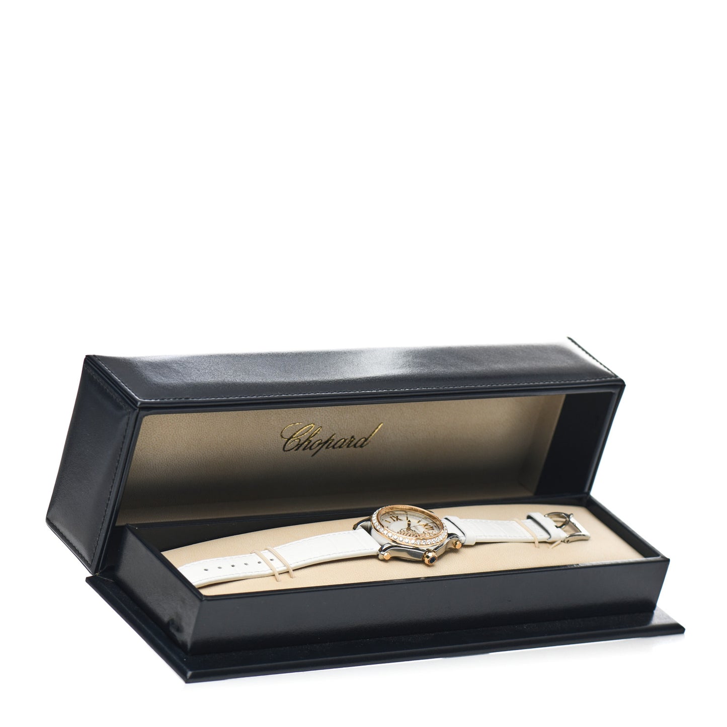 Stainless Steel 18K Yellow Gold Alligator Diamond Bezel 36mm Happy Sport Cannes Palm Automatic Watch