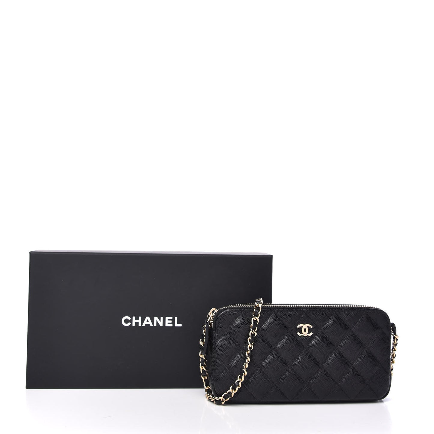 Caviar Quilted Small Clutch With Chain Black