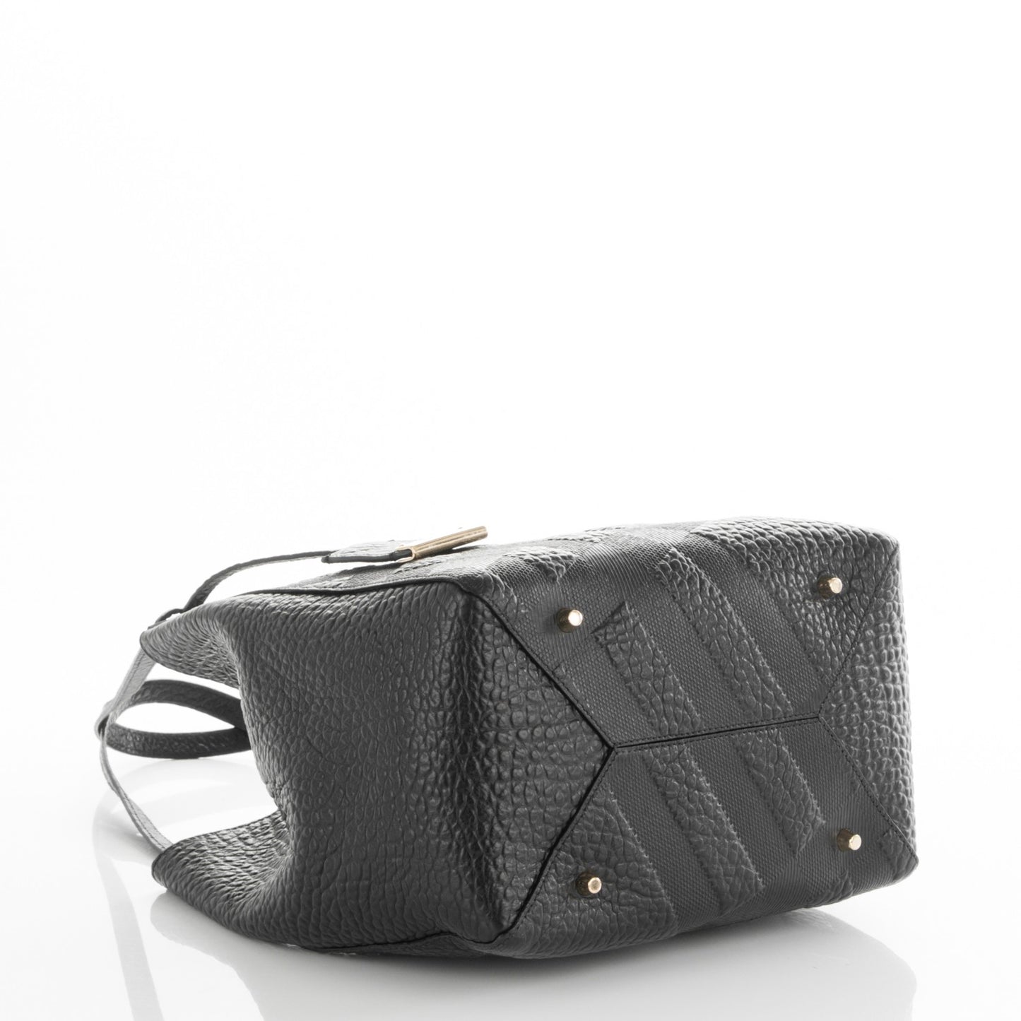 Signature Grain Calfskin Check Embossed Small Canterbury Tote Black