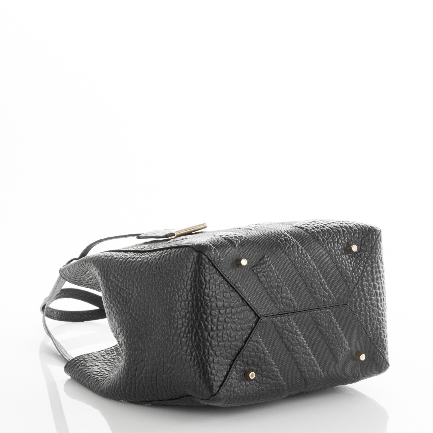 Burberry Signature Grain Calfskin Check Embossed Small Canterbury Tote Black 4 of 7