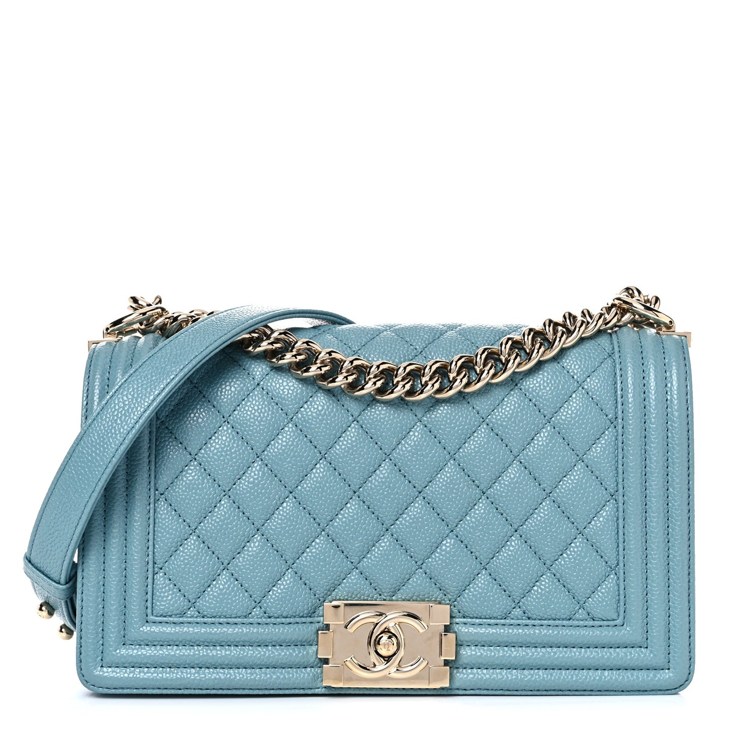 Caviar Quilted Medium Boy Flap Light Blue