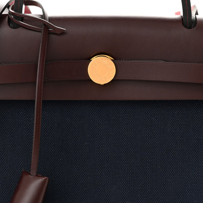 Hermes Toile Militaire Vache Hunter Herbag Zip Retourne 31 PM Rouge Sellier Bleu Marine 9 of 12