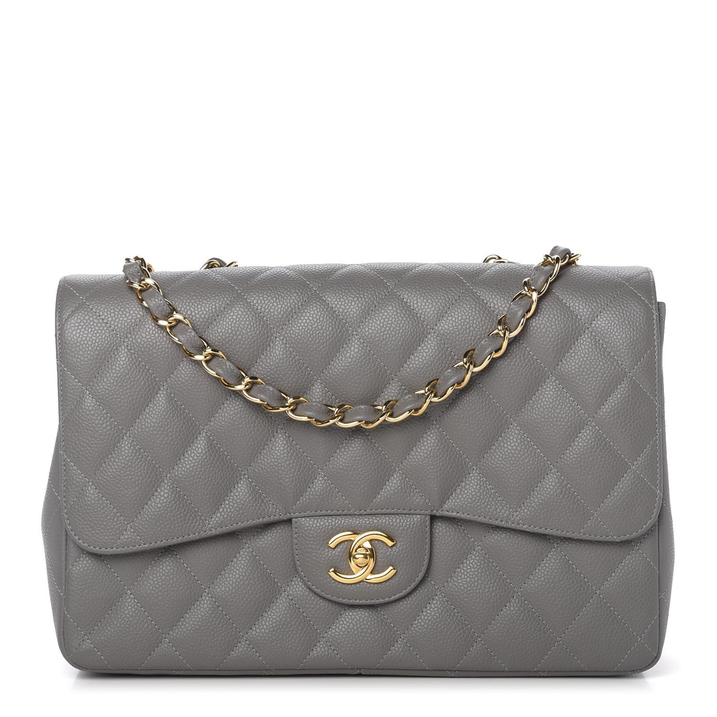 Caviar Quilted Jumbo Single Flap Grey