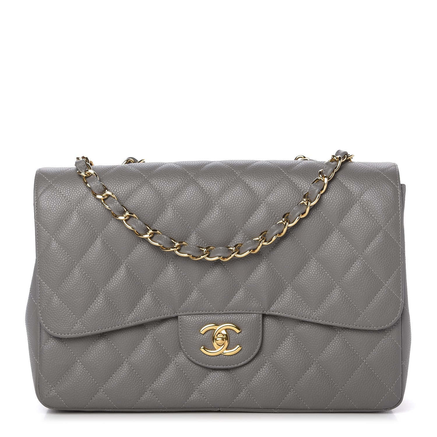 Chanel Caviar Quilted Jumbo Single Flap Grey 1 of 11