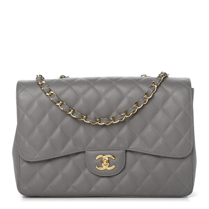 Chanel Caviar Quilted Jumbo Single Flap Grey 1 of 11