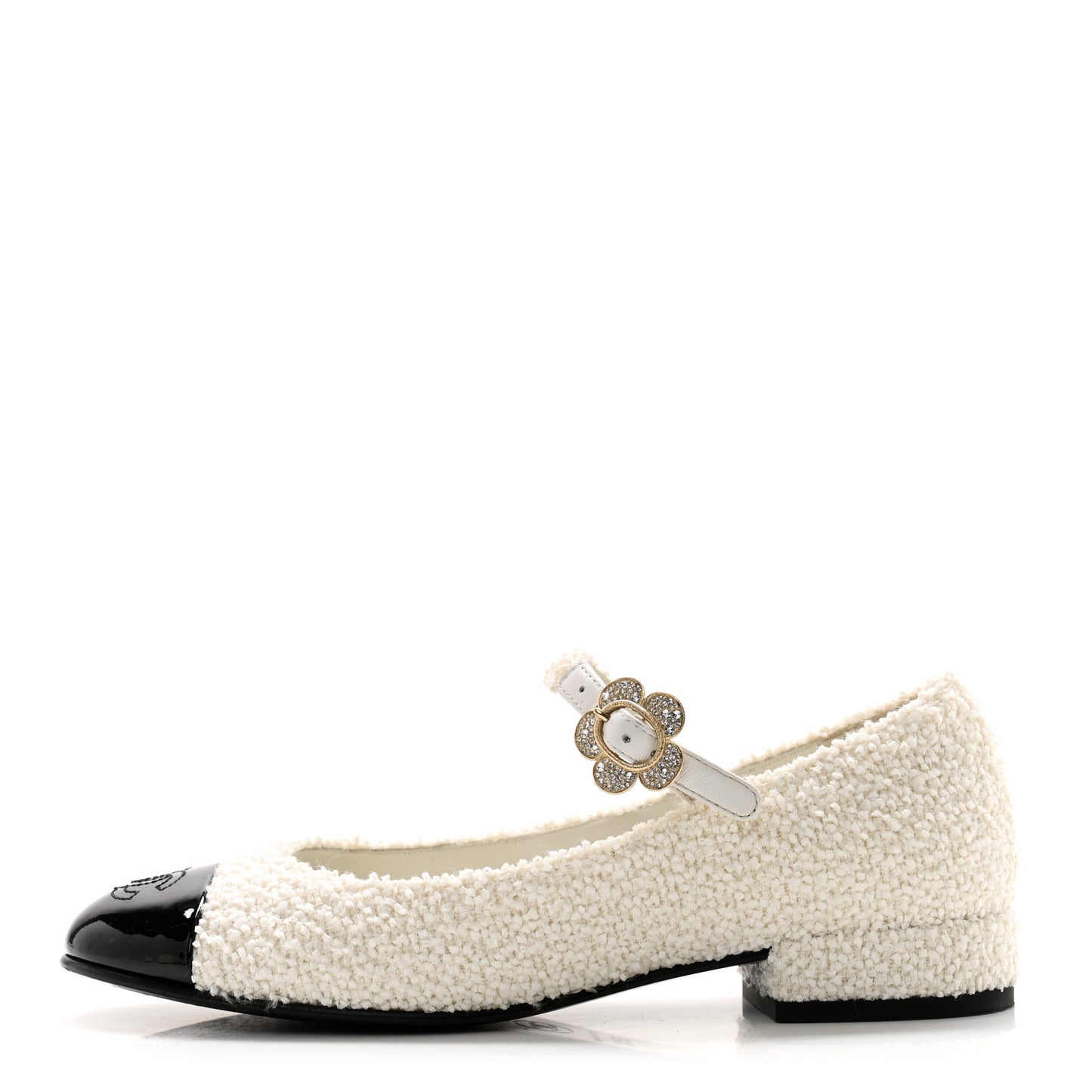 Tweed Patent Mary Jane Flats 35.5 White Black