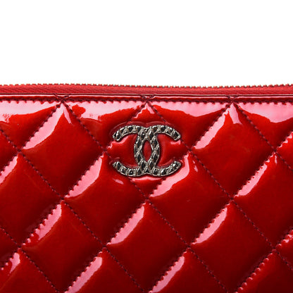 Chanel Patent Quilted Brilliant Zip Around Wallet Red 11 of 12