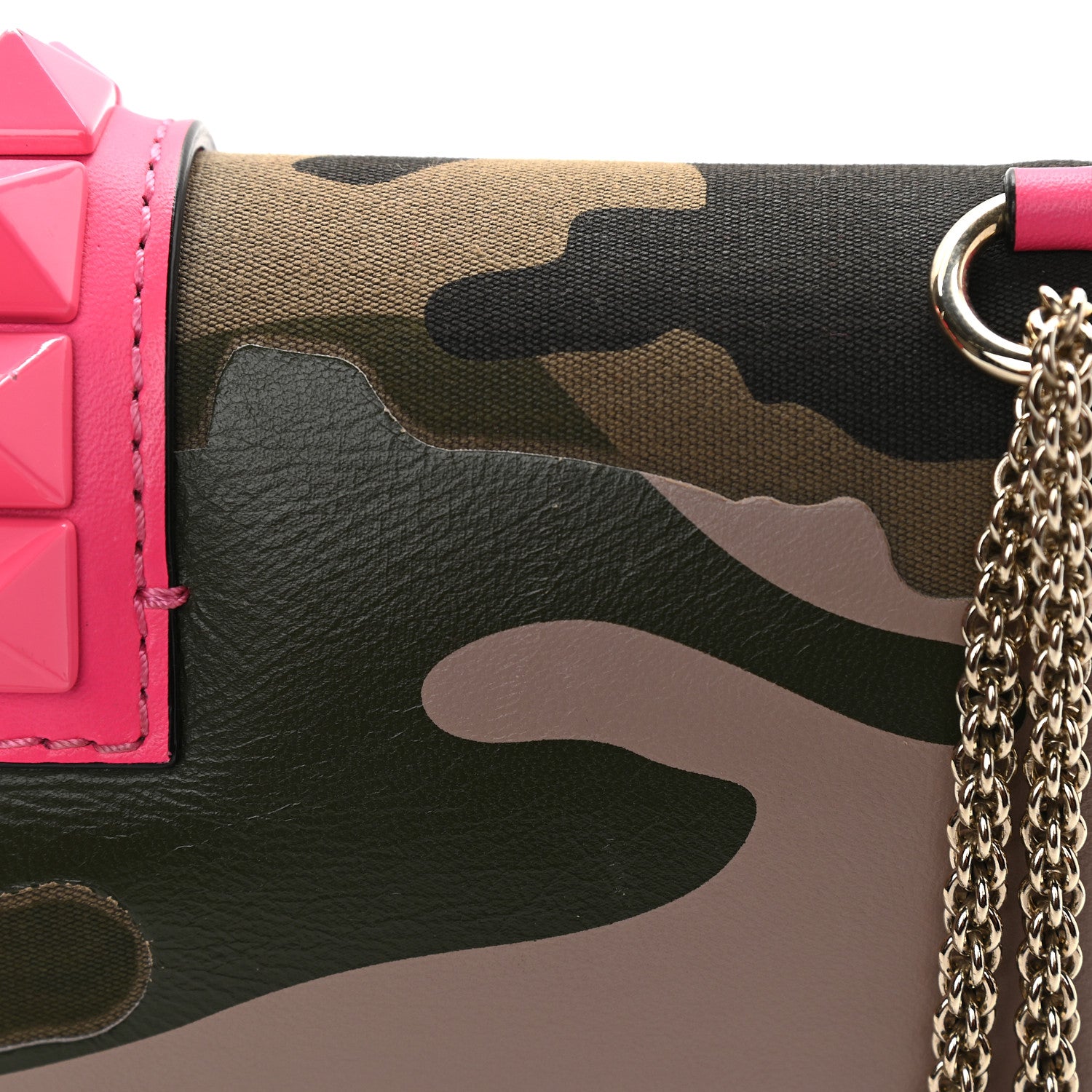 Valentino Garavani Nappa Canvas Camouflage Medium Glam Lock Rockstud Flap Fuxia Fluo 12 of 12
