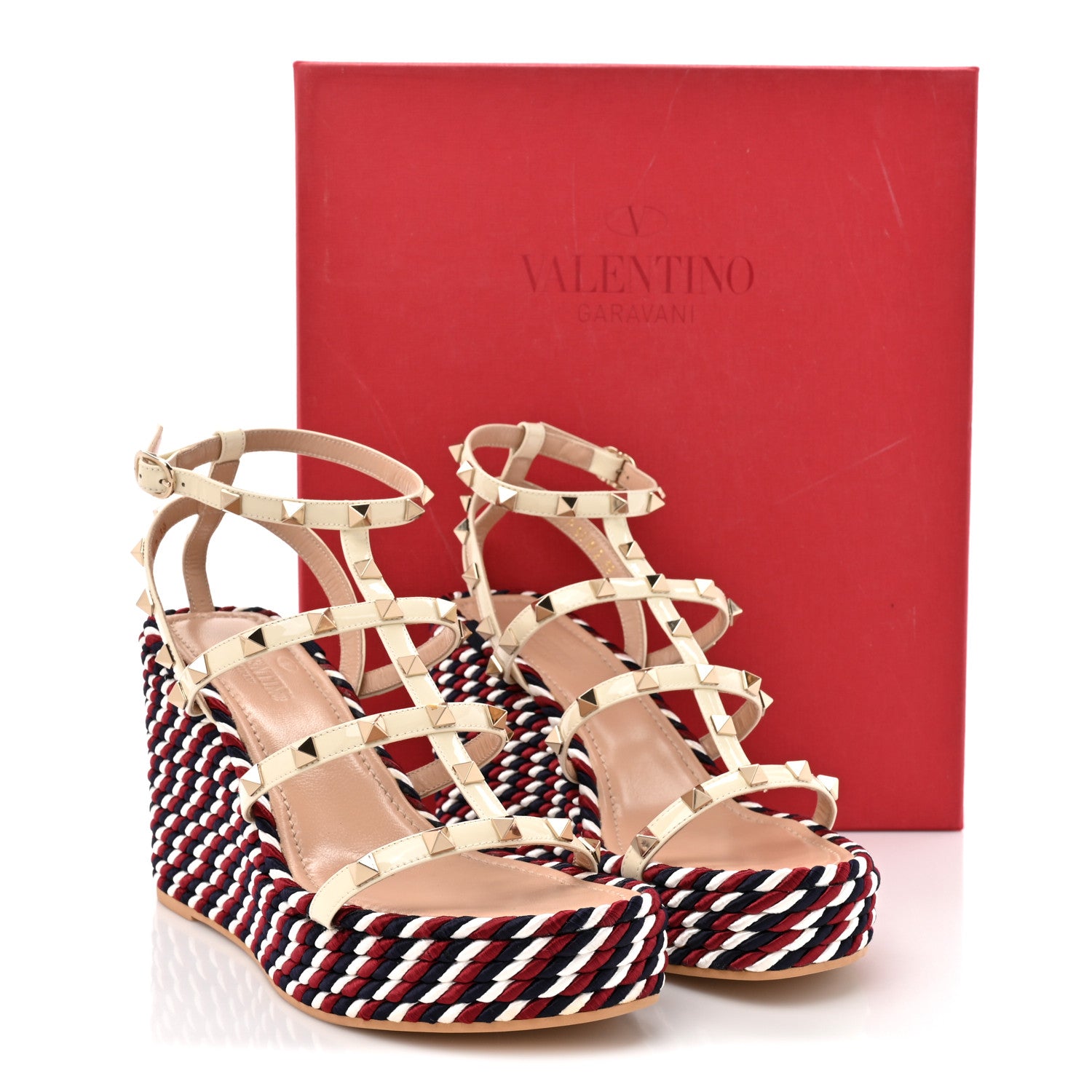 Valentino Garavani Patent Rockstud Ankle Strap Torchon Espadrille Caged 25/95mm Wedge Sandals 39 Light Ivory 10 of 10