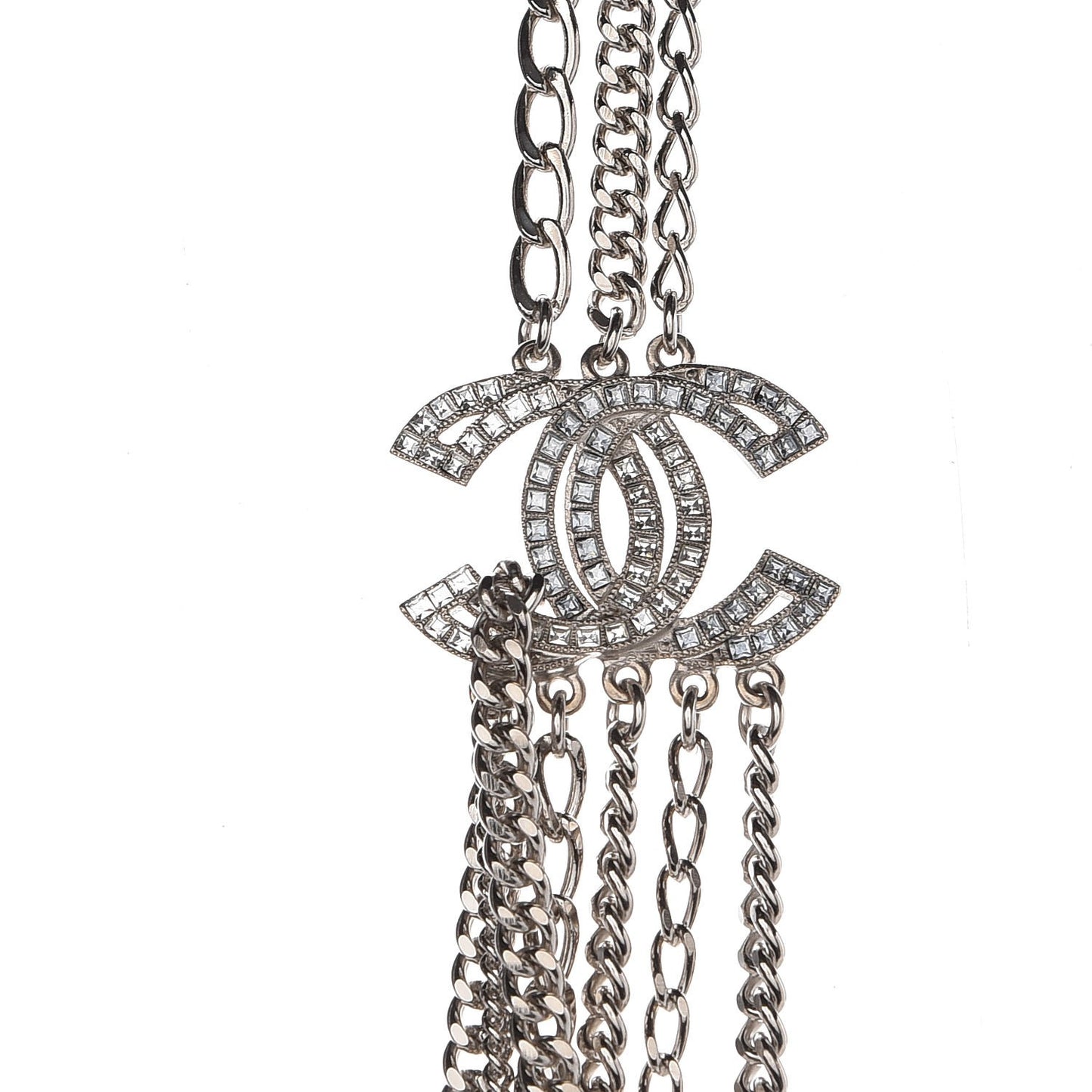 Baguette Crystal CC Multi Strand Chain Necklace Silver