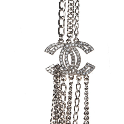 Chanel Baguette Crystal CC Multi Strand Chain Necklace Silver 4 of 6