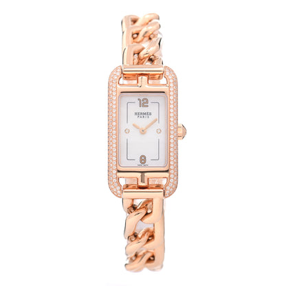 Hermes 18K Rose Gold Diamond Mother of Pearl 17mm Nantucket Quartz Watch 1 of 5