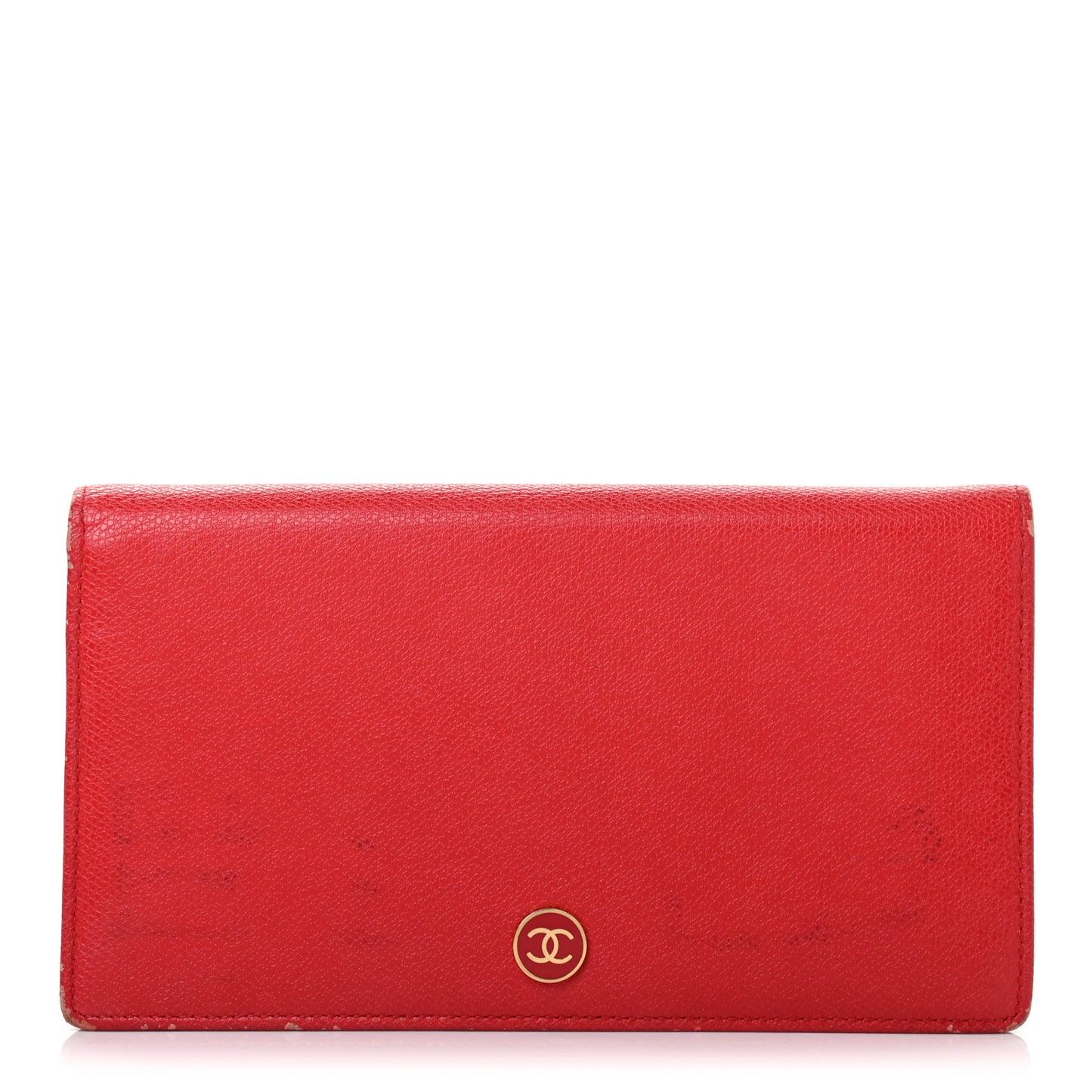 Grained Calfskin CC Button Yen Wallet Red