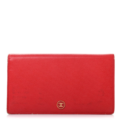 Chanel Grained Calfskin CC Button Yen Wallet Red 1 of 13