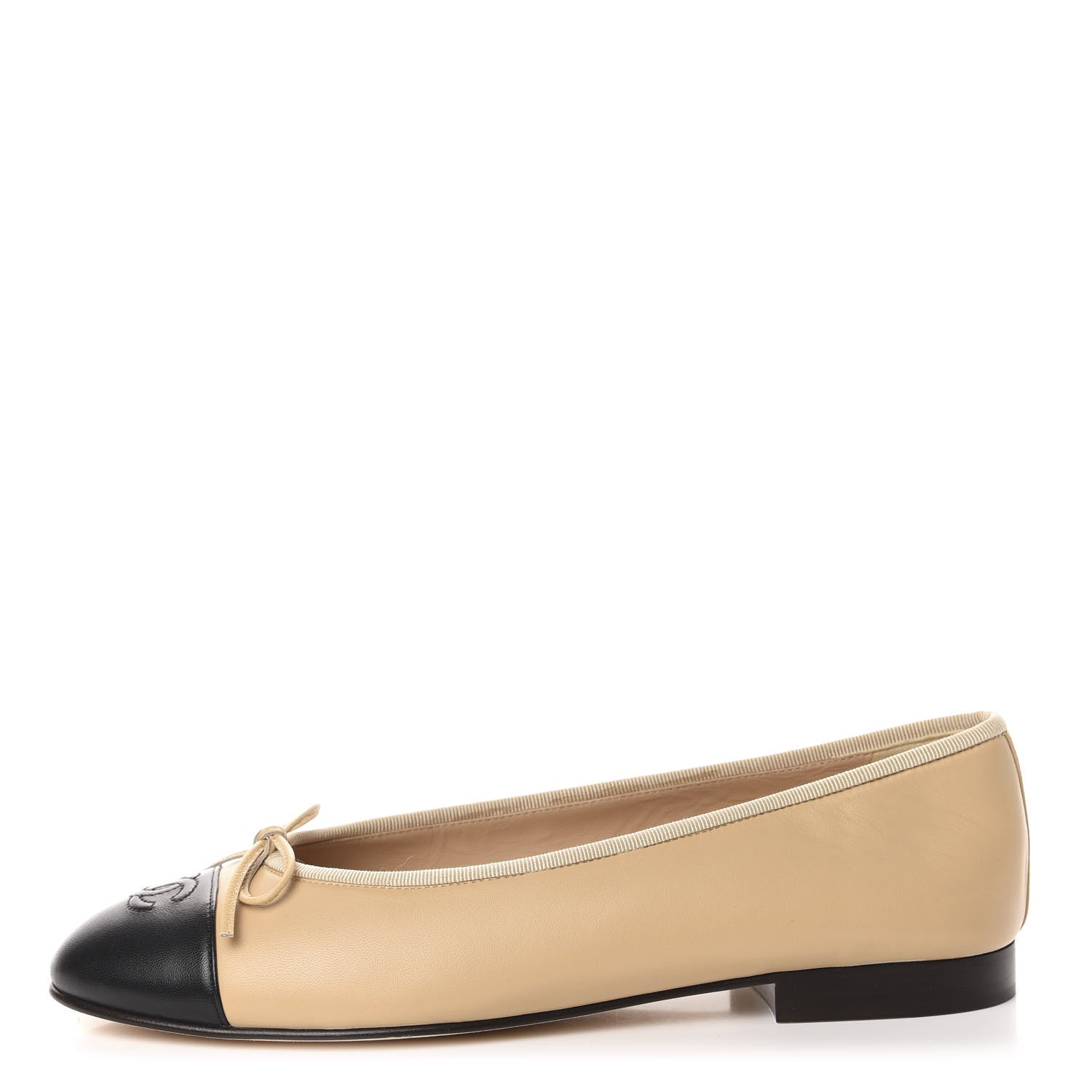 Chanel Lambskin Cap Toe CC Ballerina Flats 40 Beige Black 1 of 10