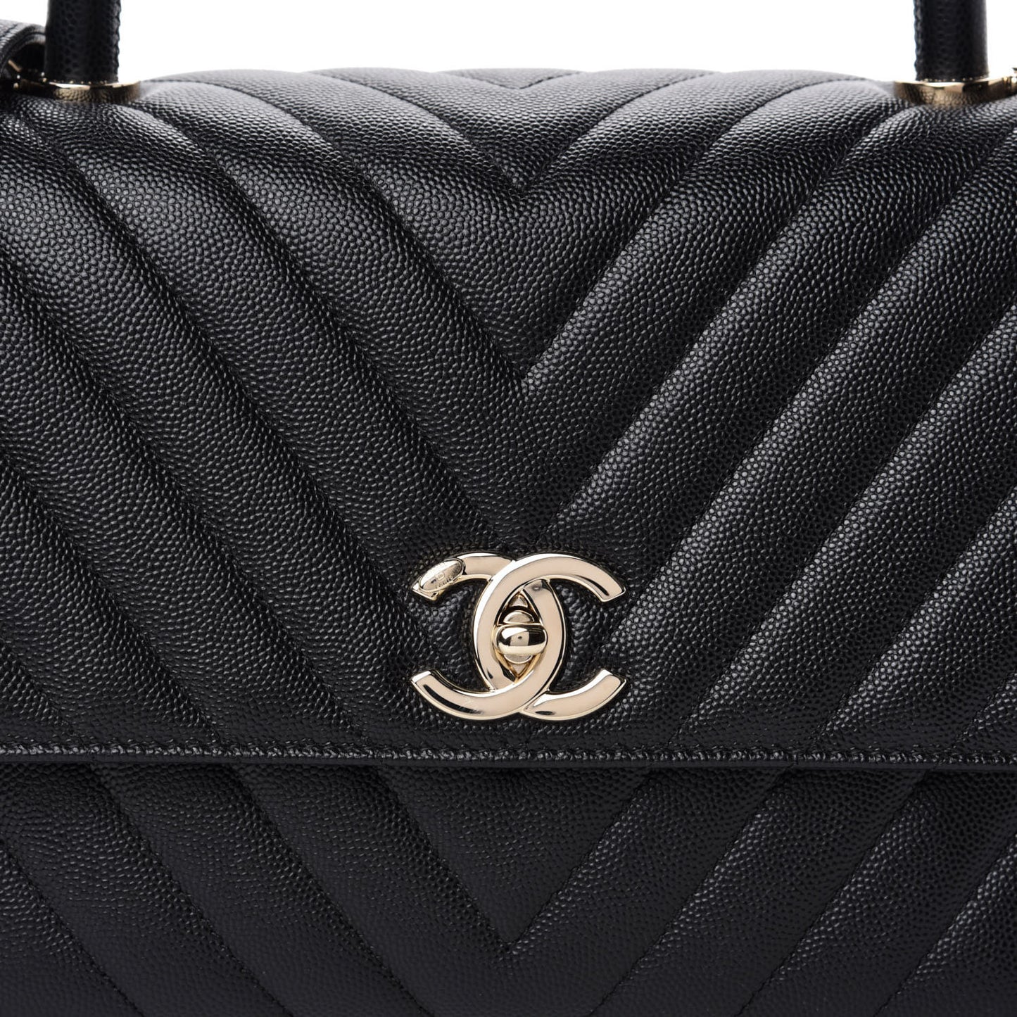 Caviar Chevron Quilted Small Coco Handle Flap Black