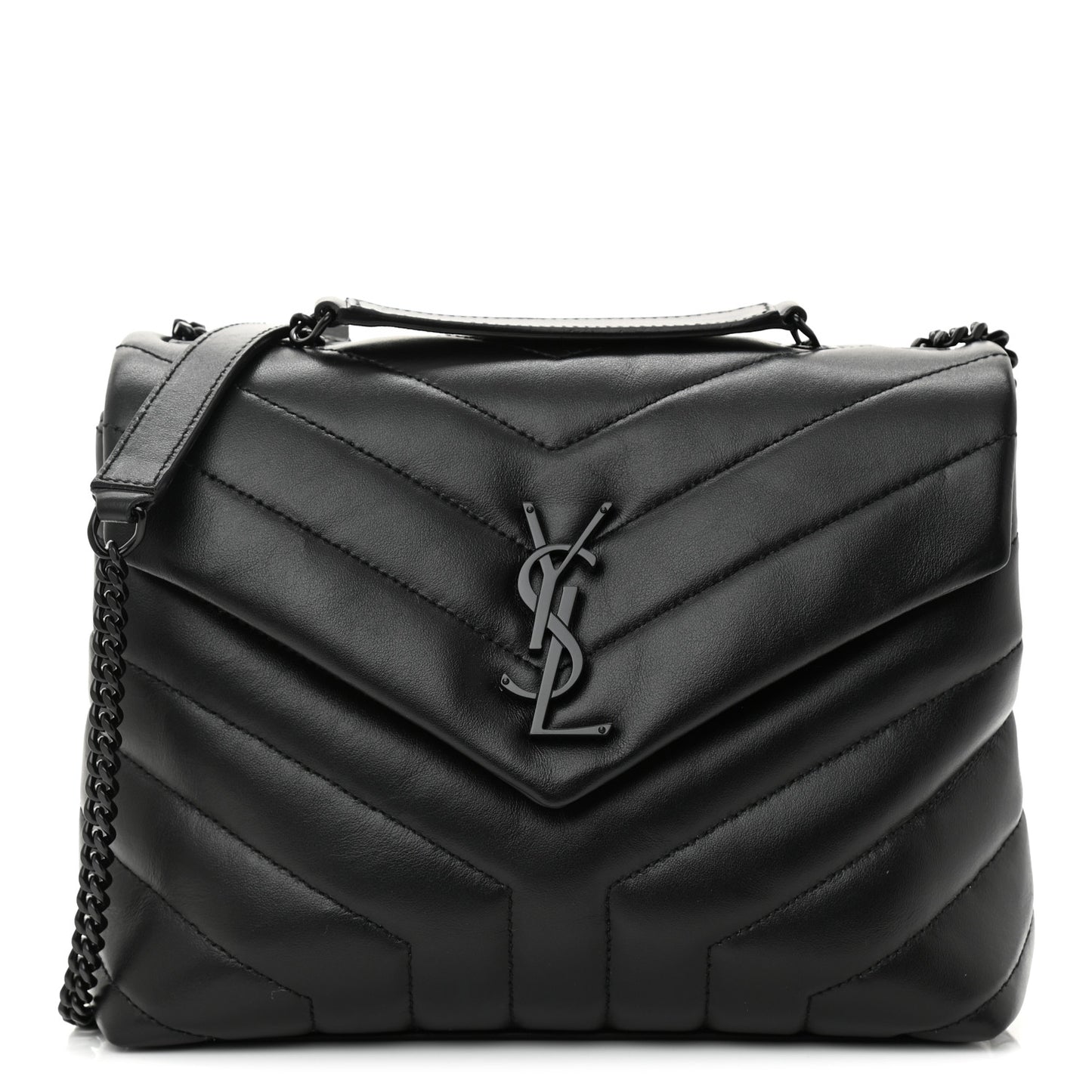 Calfskin Y Quilted Monogram Monochrome Small Loulou Chain Satchel Black