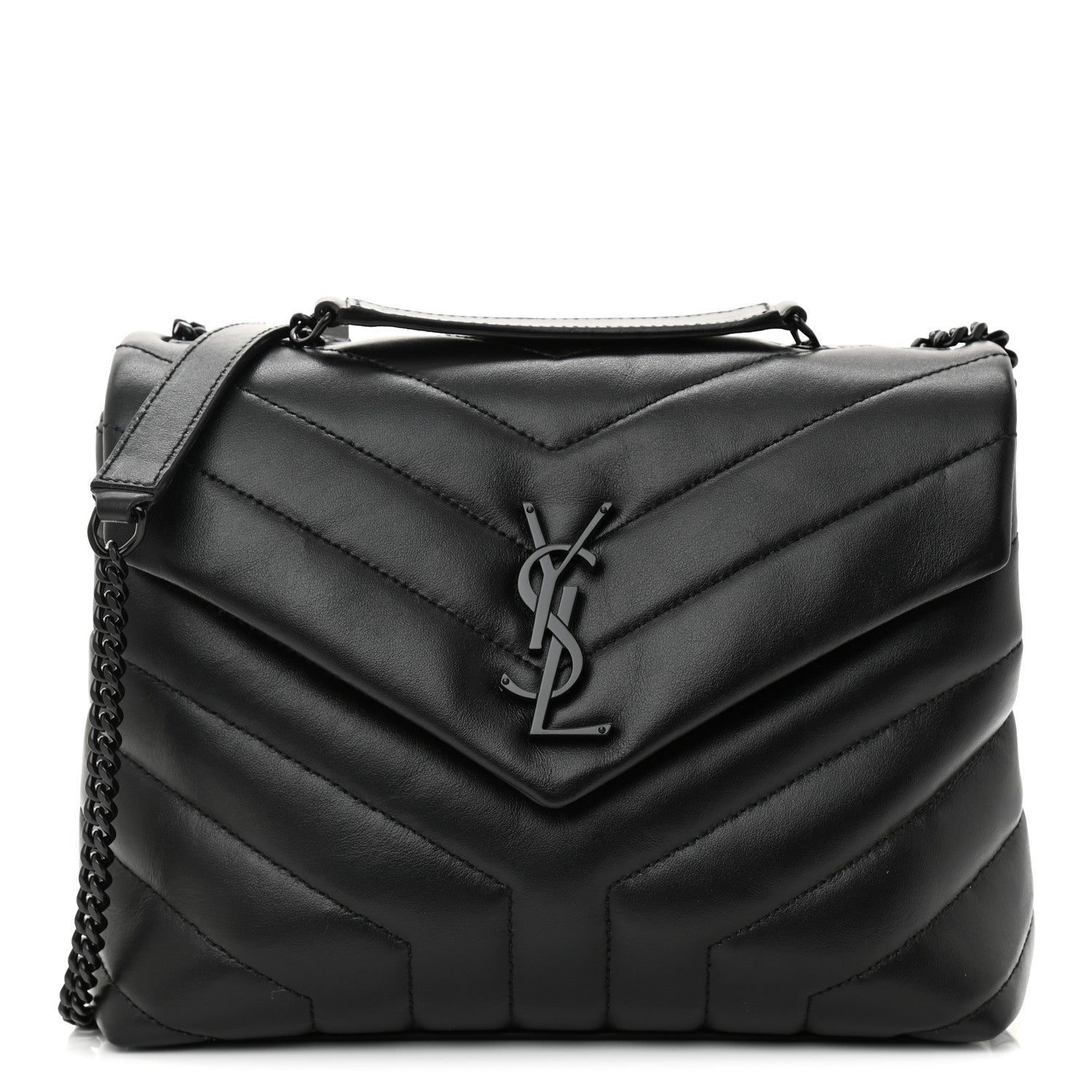 Saint Laurent Calfskin Y Quilted Monogram Monochrome Small Loulou Chain Satchel Black 1 of 9