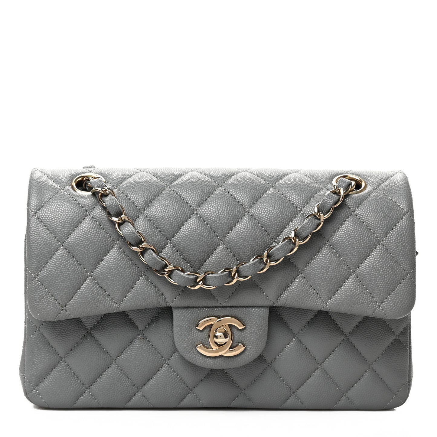 Caviar Quilted Small Double Flap Grey