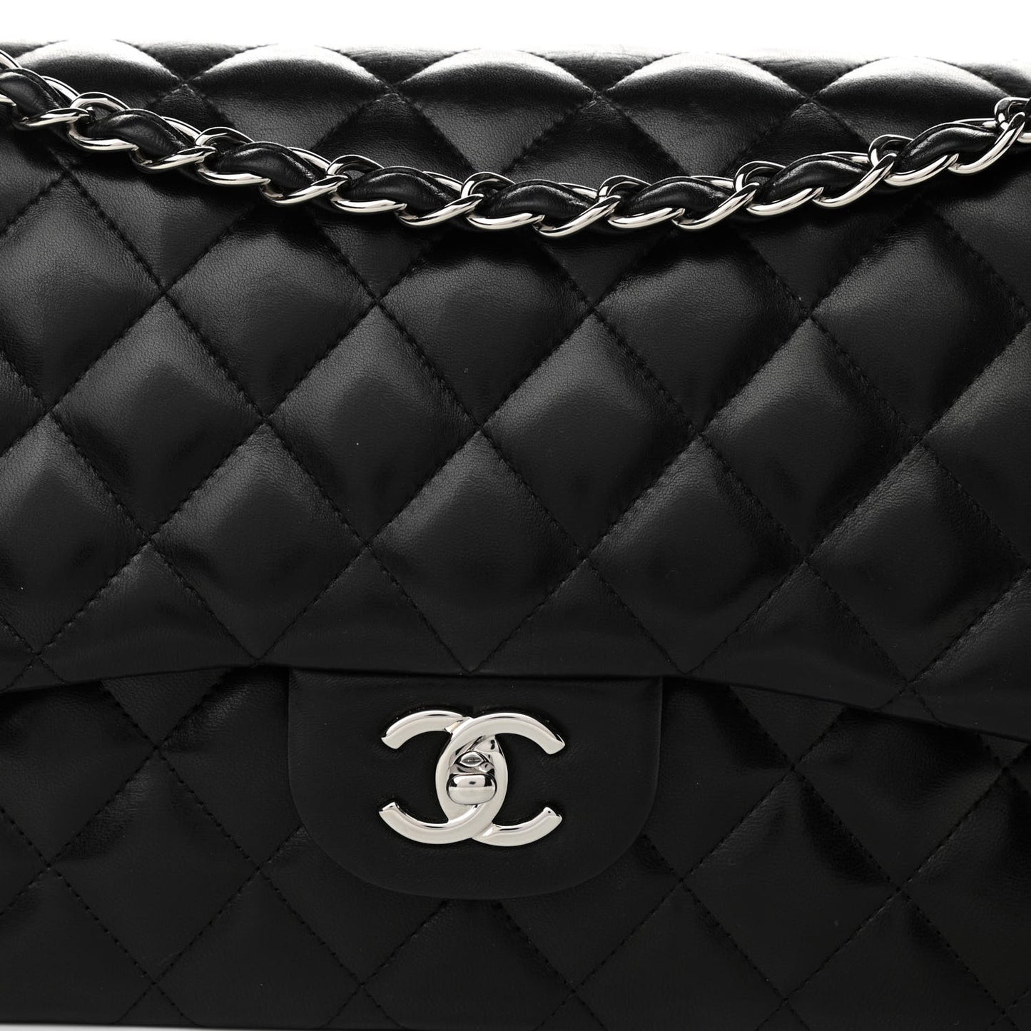 Lambskin Quilted Jumbo Double Flap Black