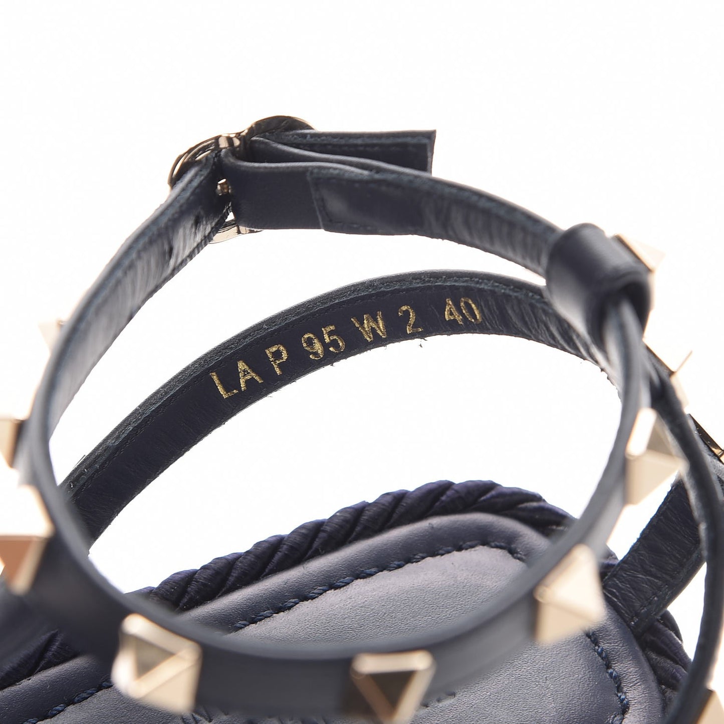 Calfskin Rockstud Ankle Strap Torchon Espadrille Caged Wedge Sandals 40 Navy