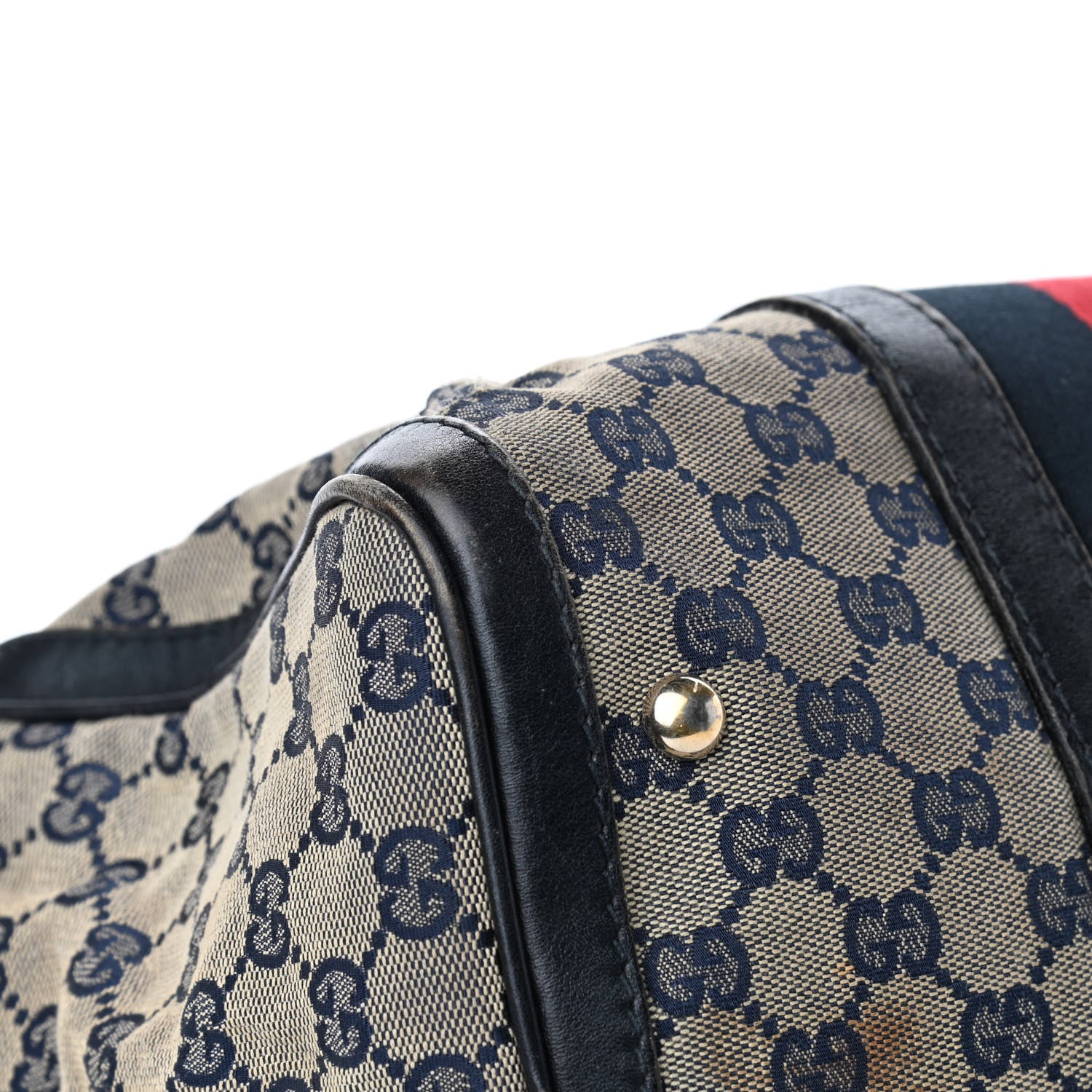 Gucci Monogram Selleria Calfskin Vintage Web Medium Boston Beige Blue 7 of 12
