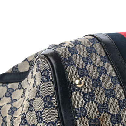 Gucci Monogram Selleria Calfskin Vintage Web Medium Boston Beige Blue 7 of 12