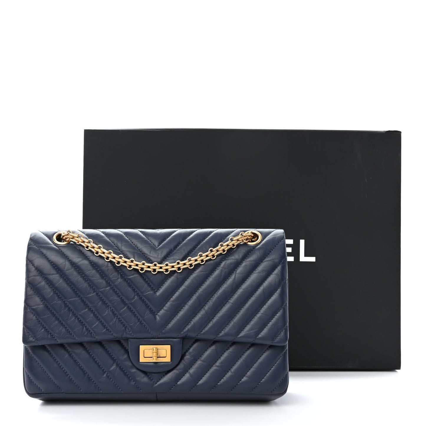 Aged Calfskin Chevron Quilted 2.55 Reissue 226 Flap Navy Blue