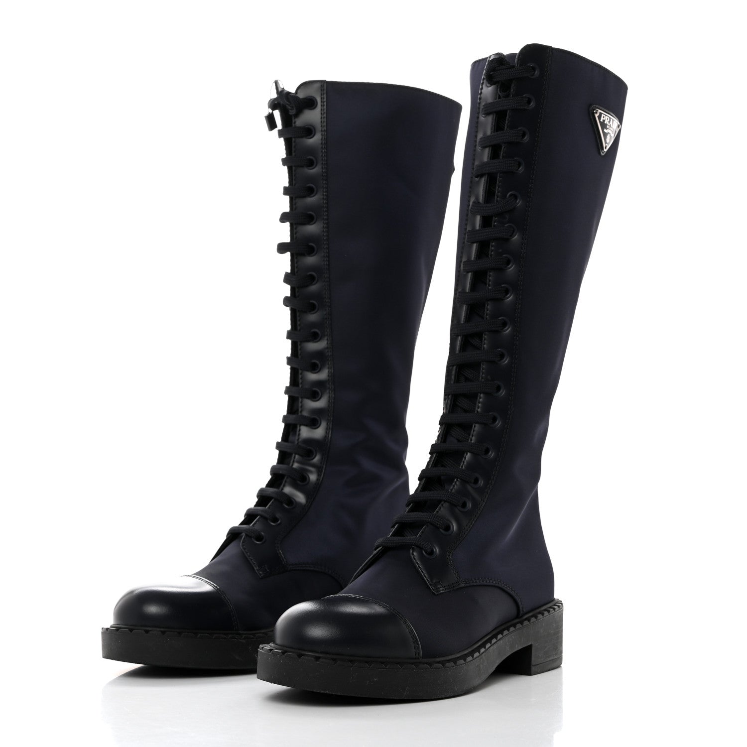 Prada Re-Nylon Spazzolato Rois Metal Triangle Logo Tall 50mm Combat Boots 36.5 Bleu 3 of 9