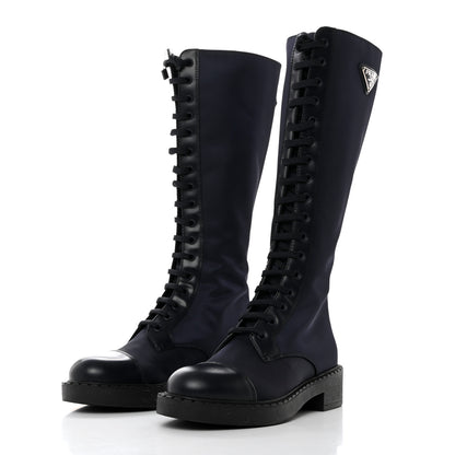 Prada Re-Nylon Spazzolato Rois Metal Triangle Logo Tall 50mm Combat Boots 36.5 Bleu 3 of 9