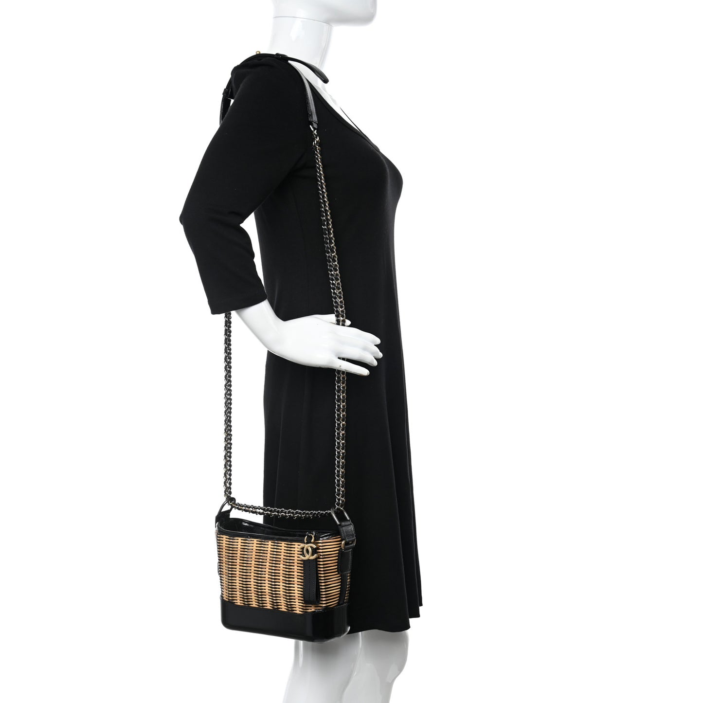 Rattan Calfskin Small Gabrielle Hobo Beige Black